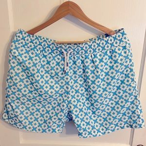 Frescobol Carioca Blue White Pattern Swim Trunks 3XL fit like XL $220 NWOT